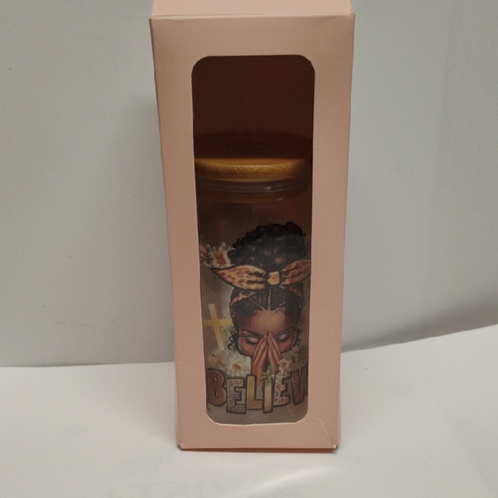 Believe Floral Prayer Glass Tumbler - Pink